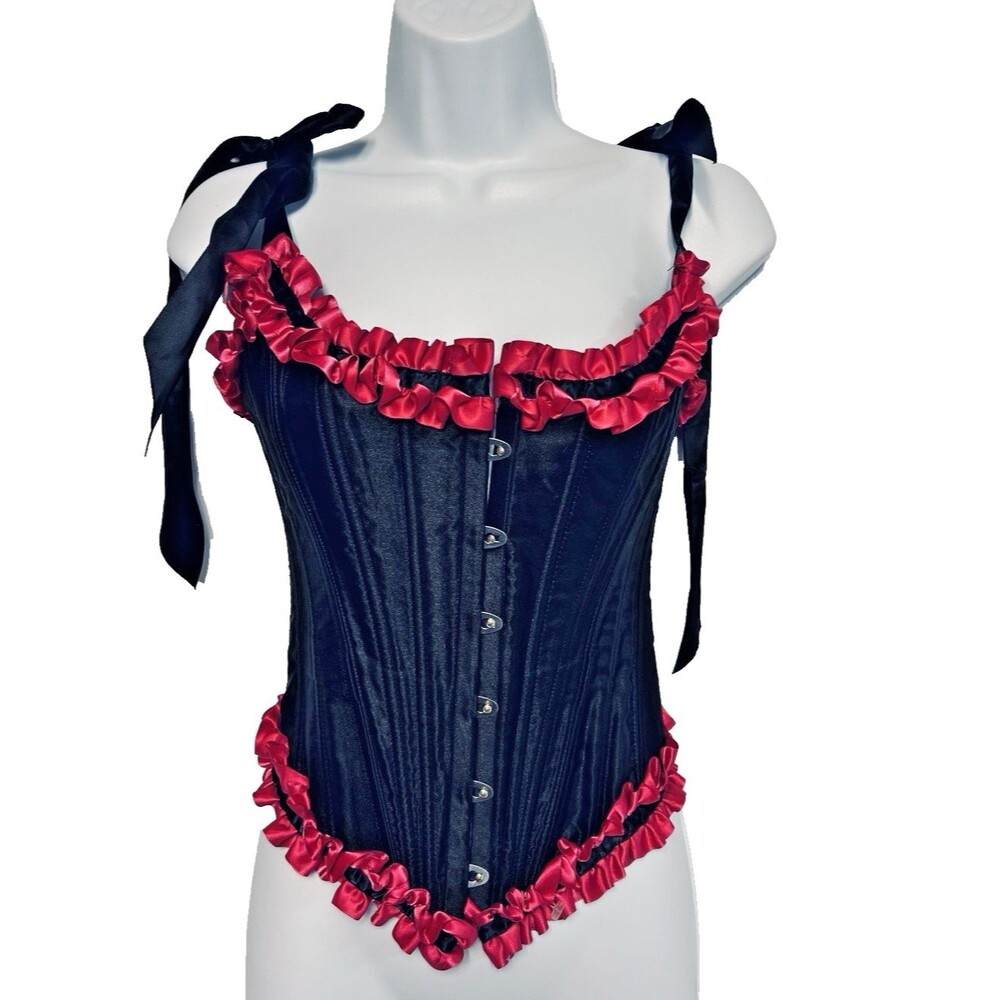 Bustier Corset Lace Up Boned Satin Black Size M Steampunk Goth Lingerie Romantic